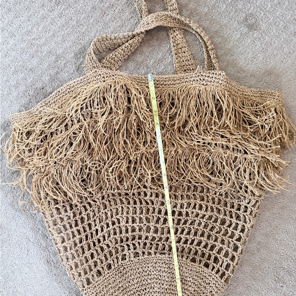 Anthropologie Raffia Fringe Tote NWOT Boho Straw Beach Vacation Bag - Picture 4 of 9